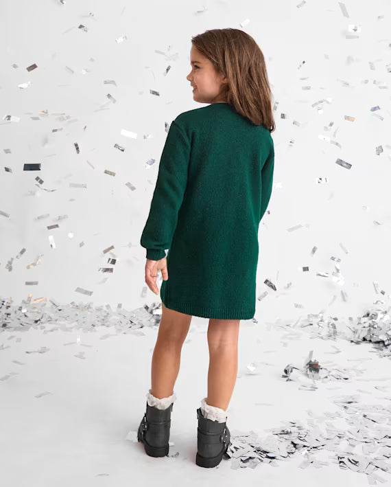 Vestido tipo suéter con chongo de lentejuela verde - The Children’s Place