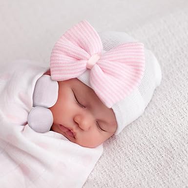 Gorros de bebé recién nacida con lazo de algodón