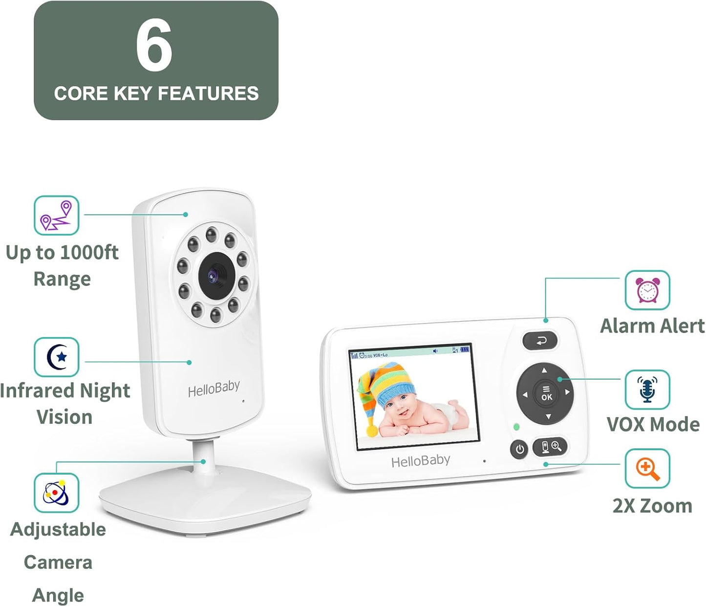 Monitor de video para bebés HelloBaby con cámara digital y audio