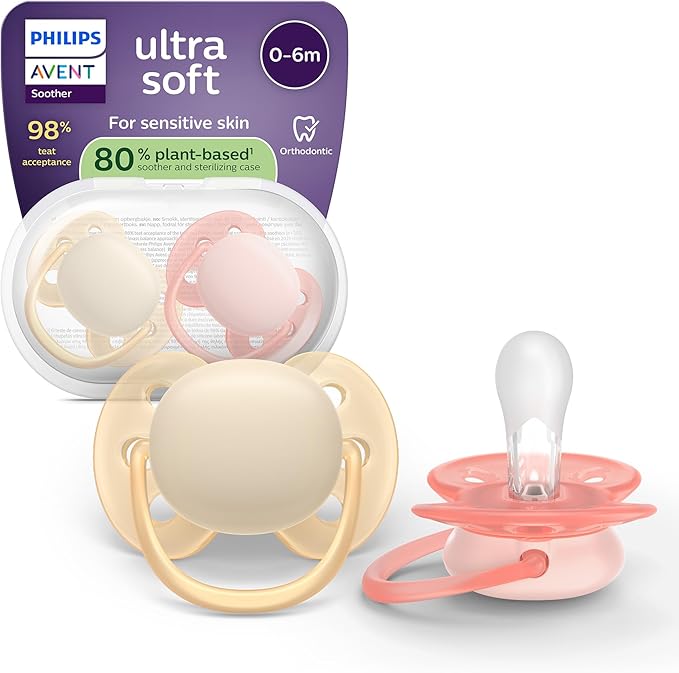 Chupete Philips Avent Ultra Soft 0-6 meses, beige/rosa, paquete de 2