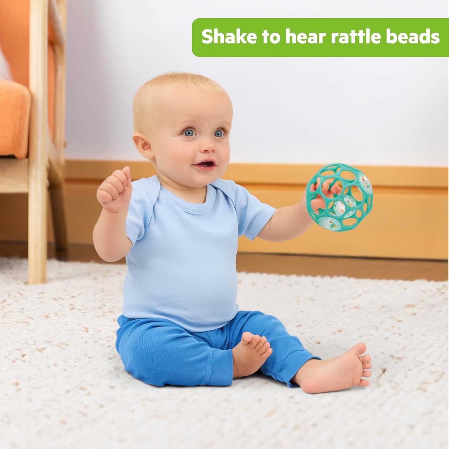 Bright Starts Oball Rattle - Juguete de agarre fácil, color verde
