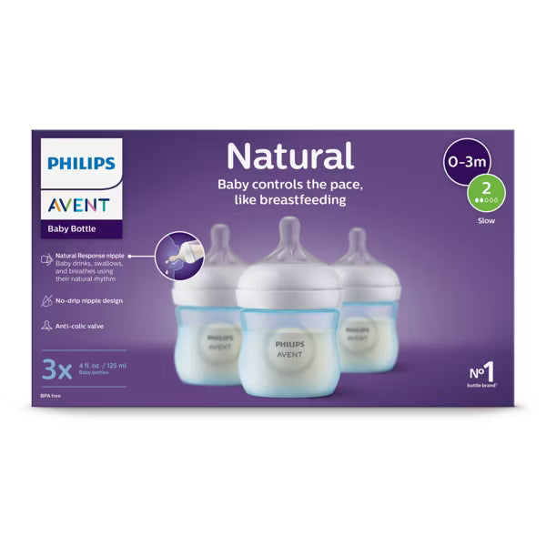 Biberón Philips Avent Natural (4 oz), paquete de 3, Azul