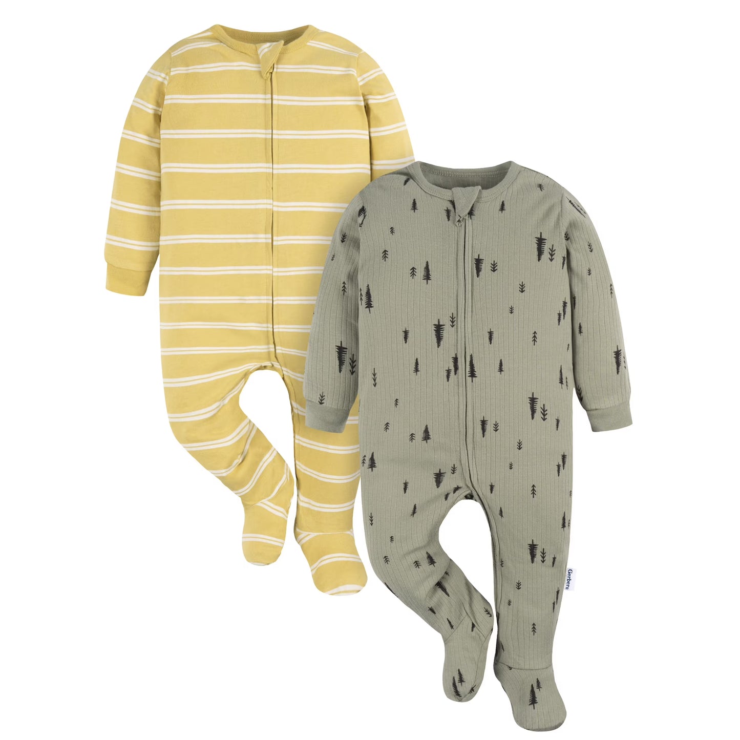 Pijama de algodón con pies Gerber, paquete de 2, verde