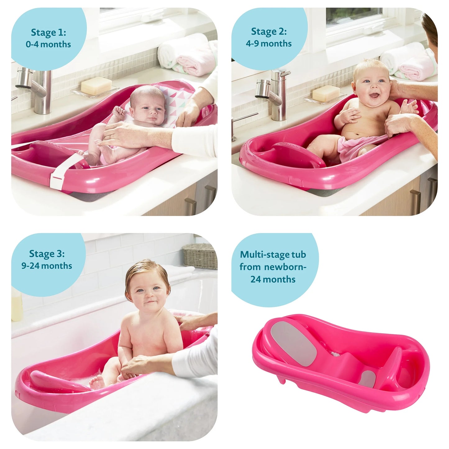 Bañera THE FIRST YEARS convertible 3 en 1 para bebés, rosada