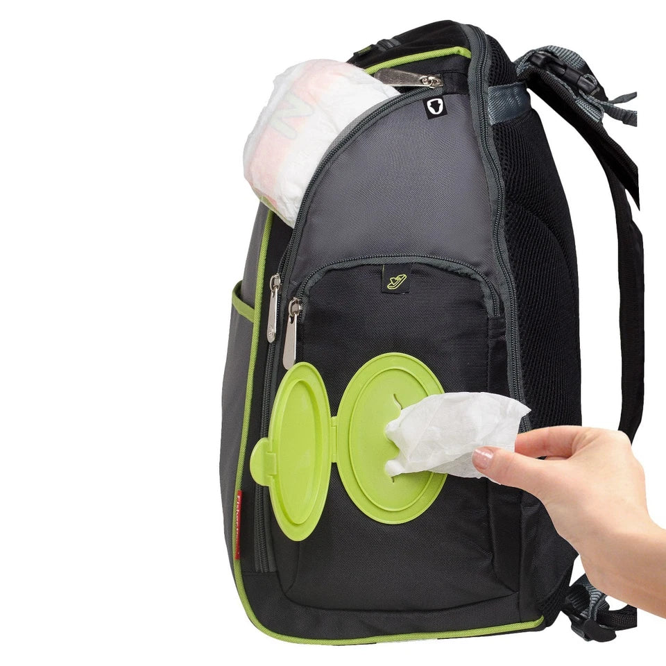 Pañalera tipo Mochila de Fisher-Price (negro, lima y gris)