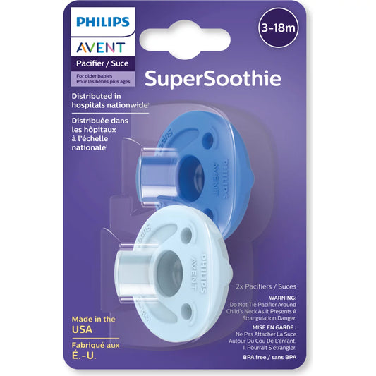 Chupete Philips Avent (3-18 meses) azul, paquete de 2