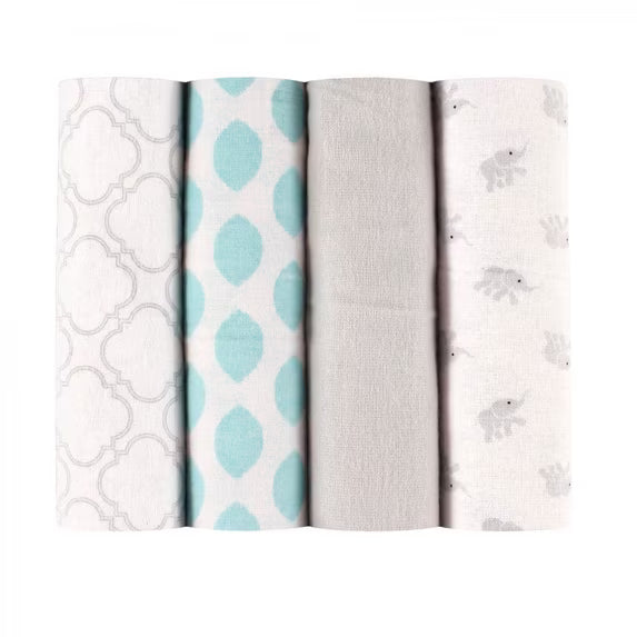 Luvable Friends Baby Cotton Flannel Receiving Blankets, Elephant 4-Pack, One Size