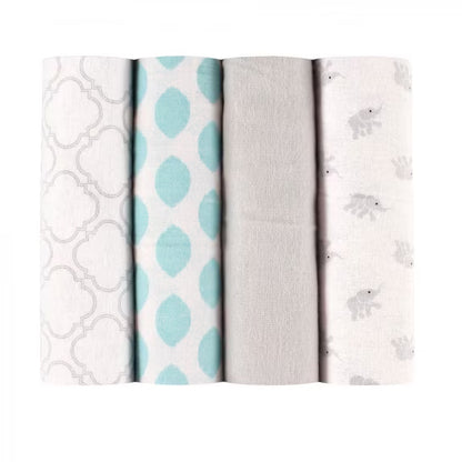 Luvable Friends Baby Cotton Flannel Receiving Blankets, Elephant 4-Pack, One Size
