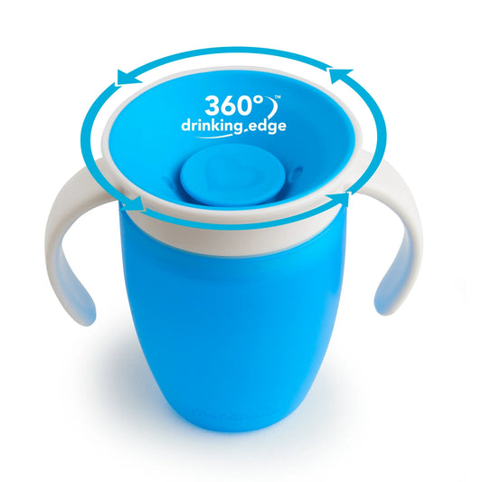 Vaso entrenador sin boquilla Munchkin Miracle 360°, 7 oz, azul