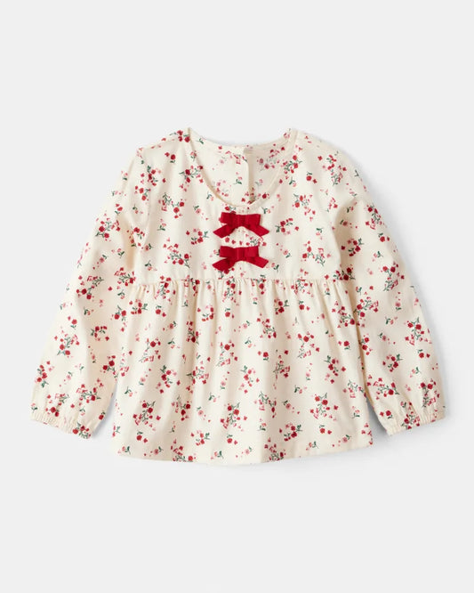 Blusa 100% Algodón De Estampado Floral Navideña Carter's