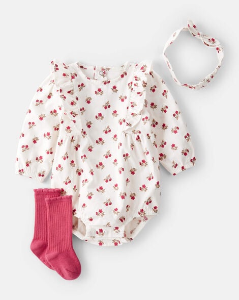 Carter's Conjunto de 3 piezas con estampado floral para bebé - Rosa/Blanco