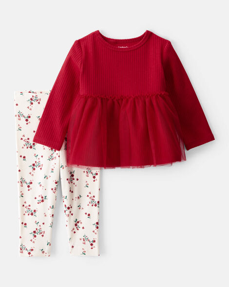 Conjunto de camisa y pantalón de manga larga con estampado para niña Carter's