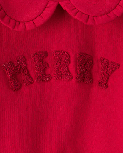Sudadera Navideña De Manga Larga "Merry" En Rojo