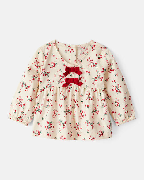 Blusa 100% Algodón De Estampado Floral Navideña Carter's