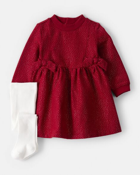 Conjunto de vestido rojo con medias Carter's