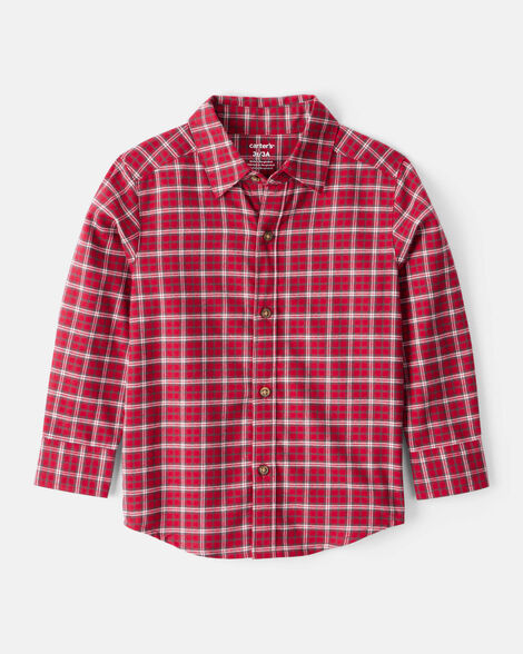 Camisa A Cuadros De Manga Larga Y Botones Navideña Carter's