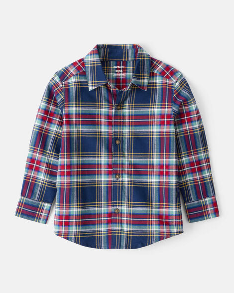 Camisa A Cuadros De Manga Larga Y Botones Navideña Carter's
