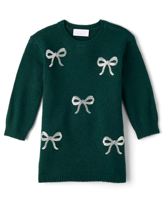 Vestido tipo suéter con chongo de lentejuela verde - The Children’s Place