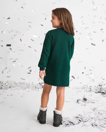 Vestido tipo suéter con chongo de lentejuela verde - The Children’s Place