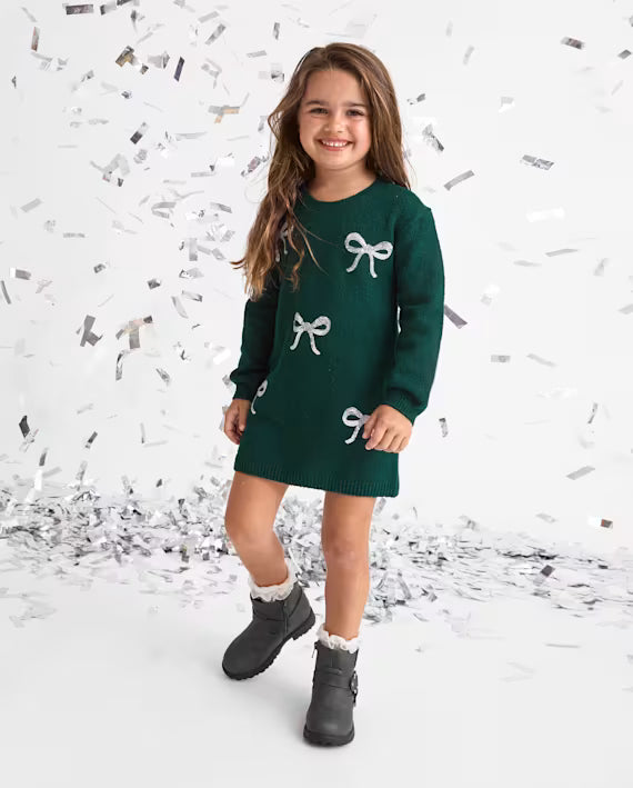 Vestido tipo suéter con chongo de lentejuela verde - The Children’s Place