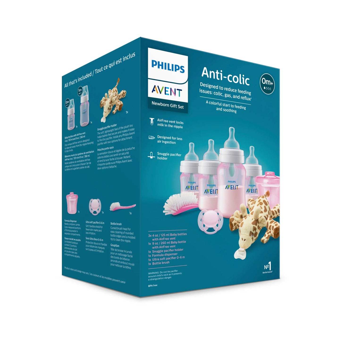 Set de regalo para recién nacidos Biberón anticólicos Philips Avent, rosado