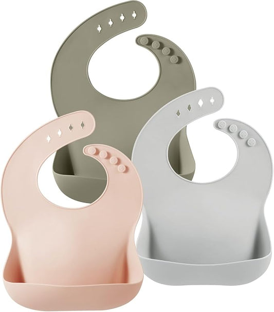Pack de 3 baberos de silicona para bebés y niños pequeños, multicolor