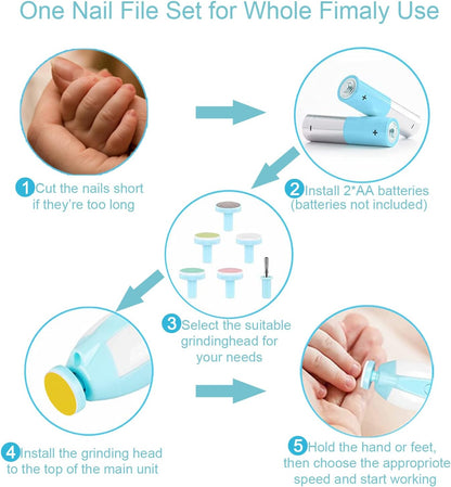 Lima de uñas eléctrica para bebé con luz LED