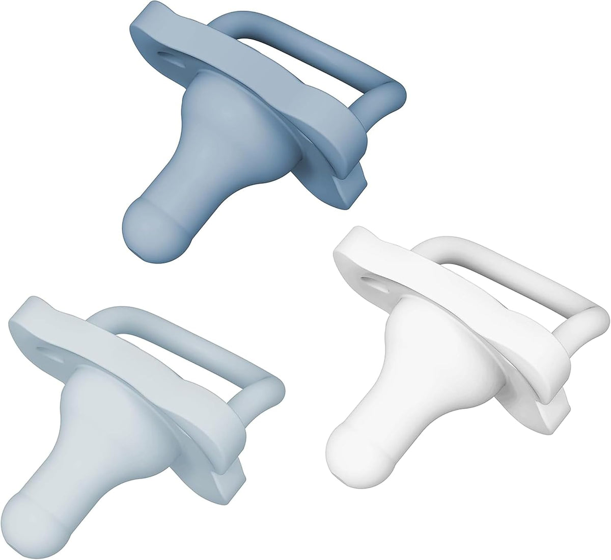 Dr. Brown's HappyPaci - Chupete de bebé 100% de silicona, diseño contorneado de una pieza, blanco, azul, azul claro, 0.0-19.7 ft, sin BPA, paquete de 3
