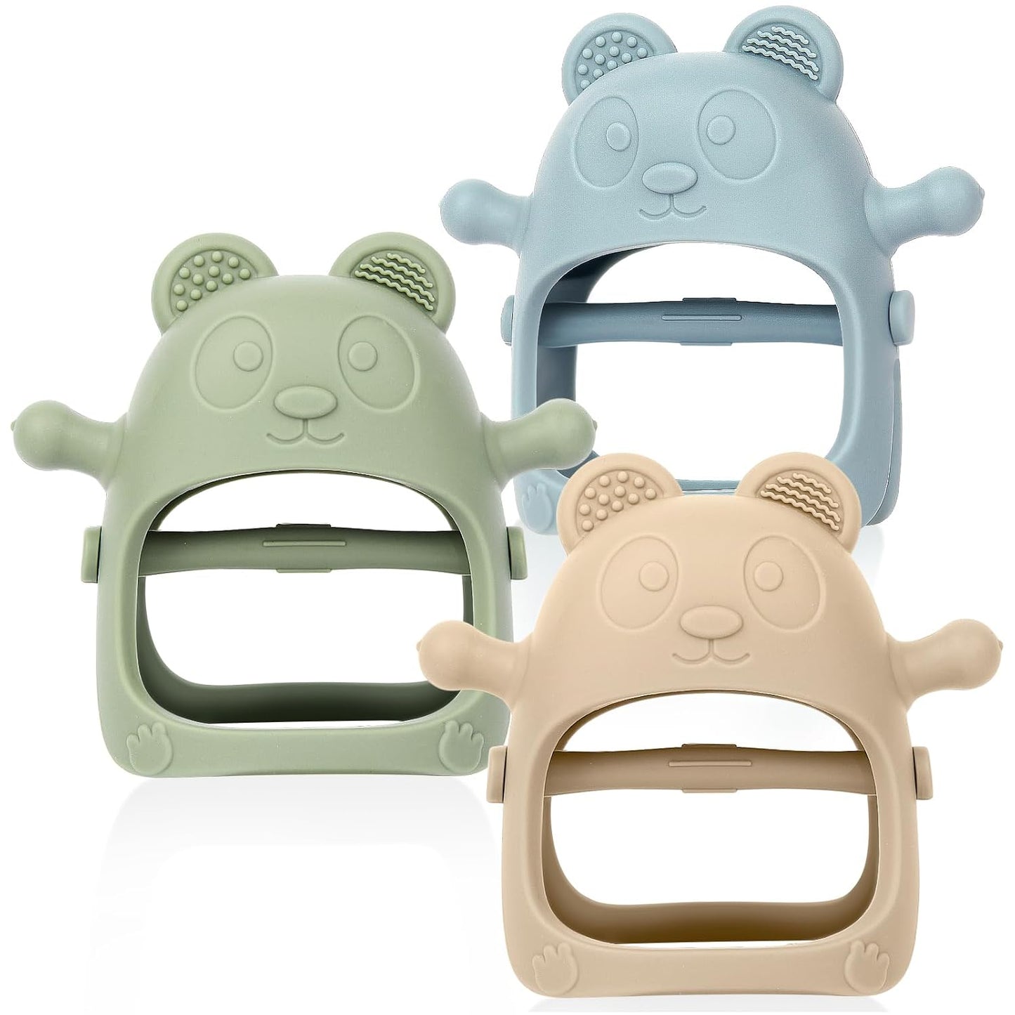 Set de 3 juguetes para la dentición del bebé, manopla de silicona sin BPA