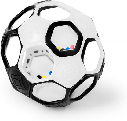 Bright Starts Oball Grippin' Goals Rattle Balón de Fútbol - Negro y Blanco, Juguete de Fácil Agarre para Recién Nacidos en Adelante