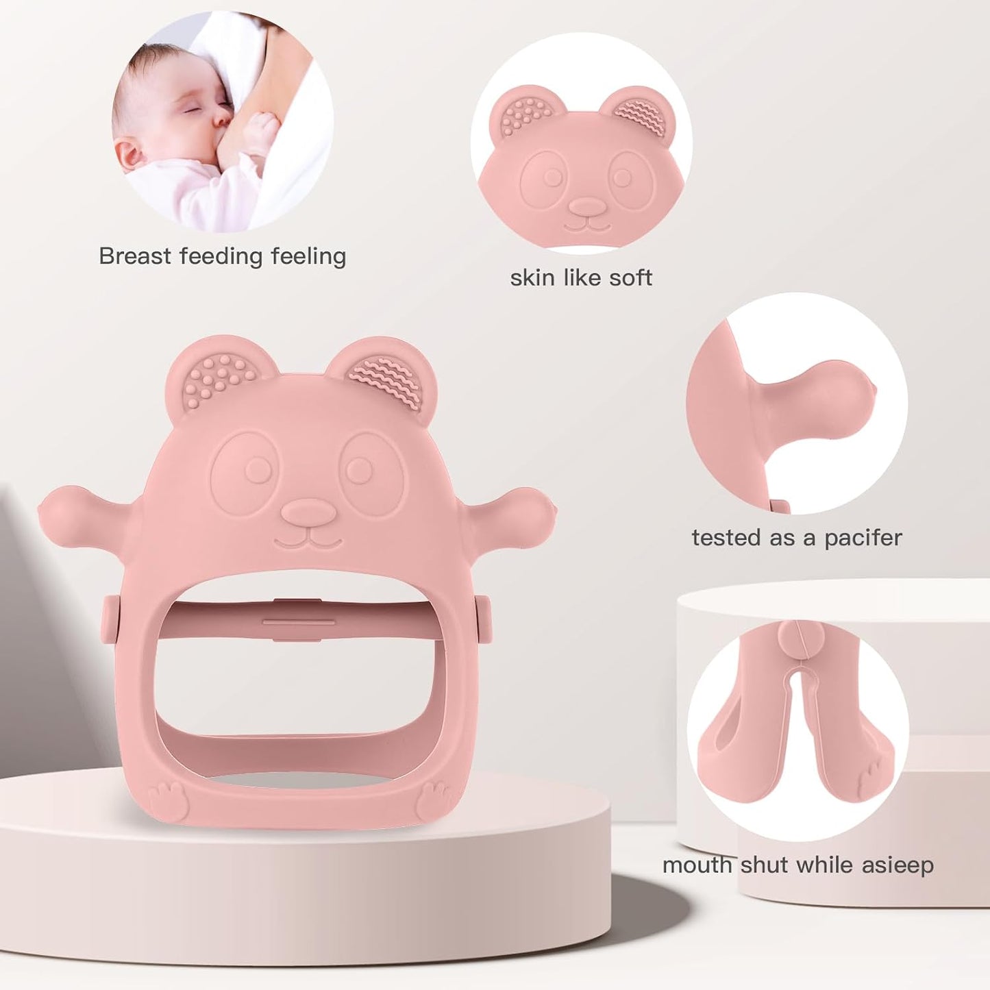 Set de 3 juguetes para la dentición del bebé, manopla de silicona sin BPA