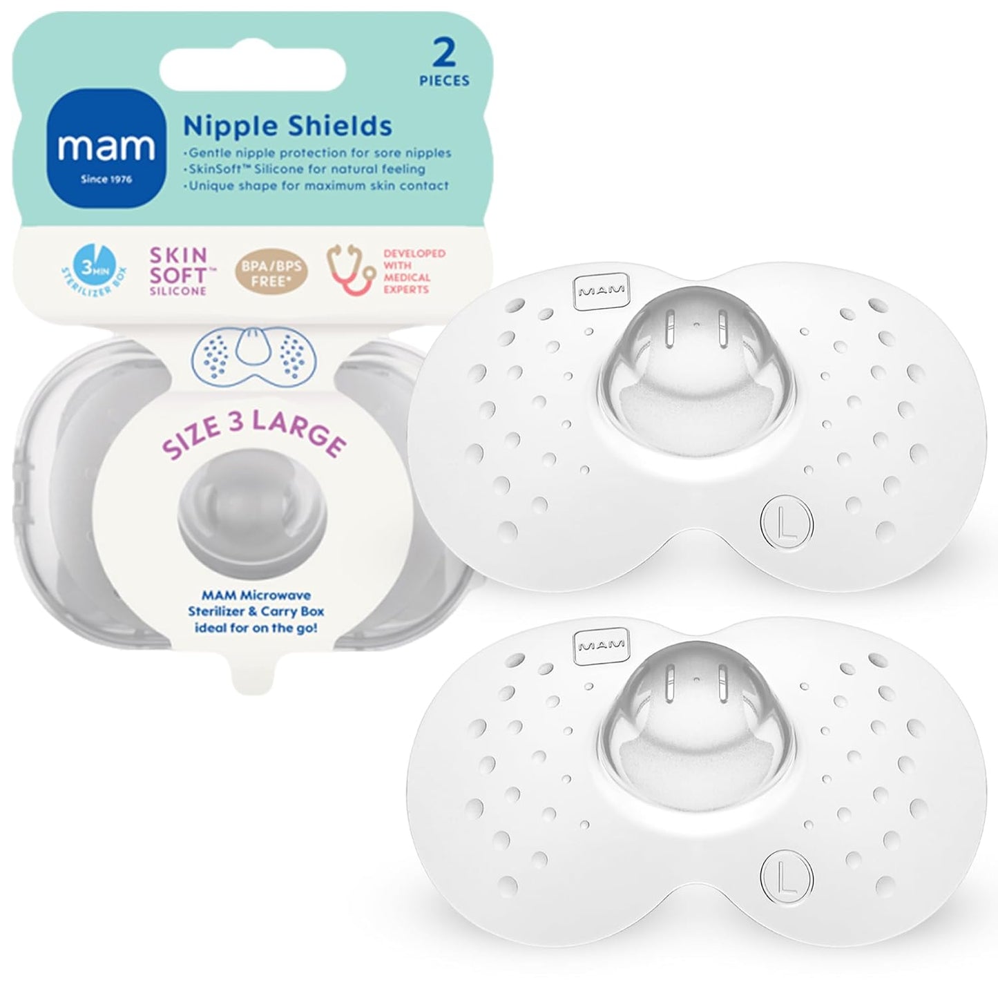 Protectores de pezón MAM para lactancia materna, tamaño Large (23 mm)