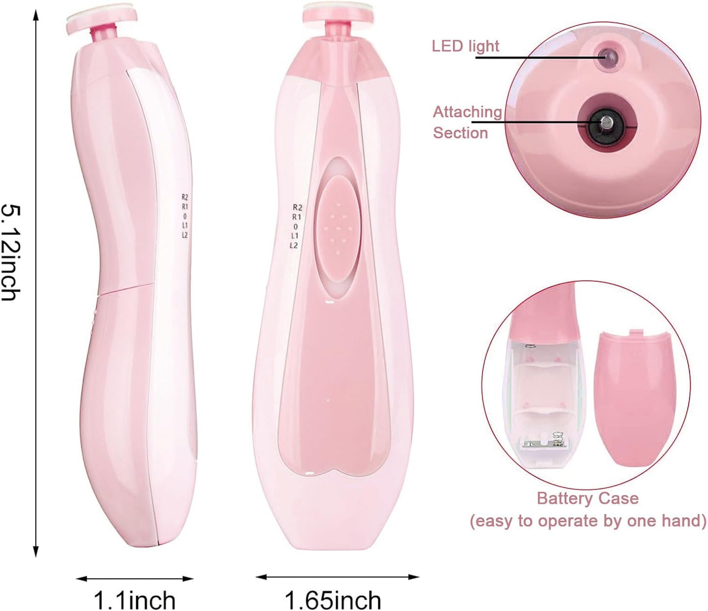 Lima de uñas eléctrica para bebé con luz LED