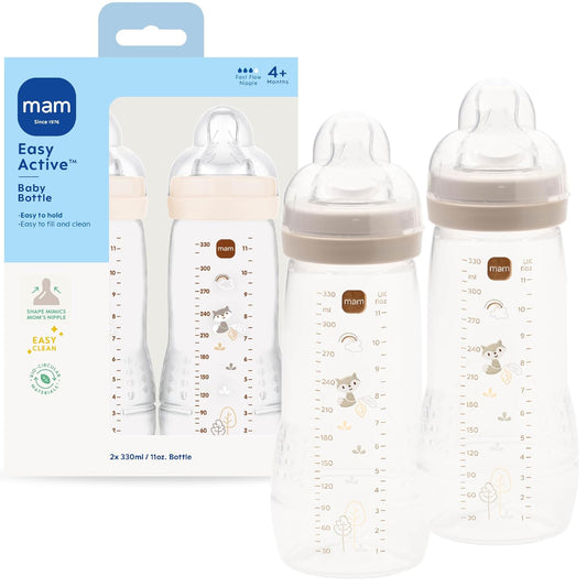 Biberón anticólicos MAM Natural Flow Active, 11 oz, paquete de 2 unidades