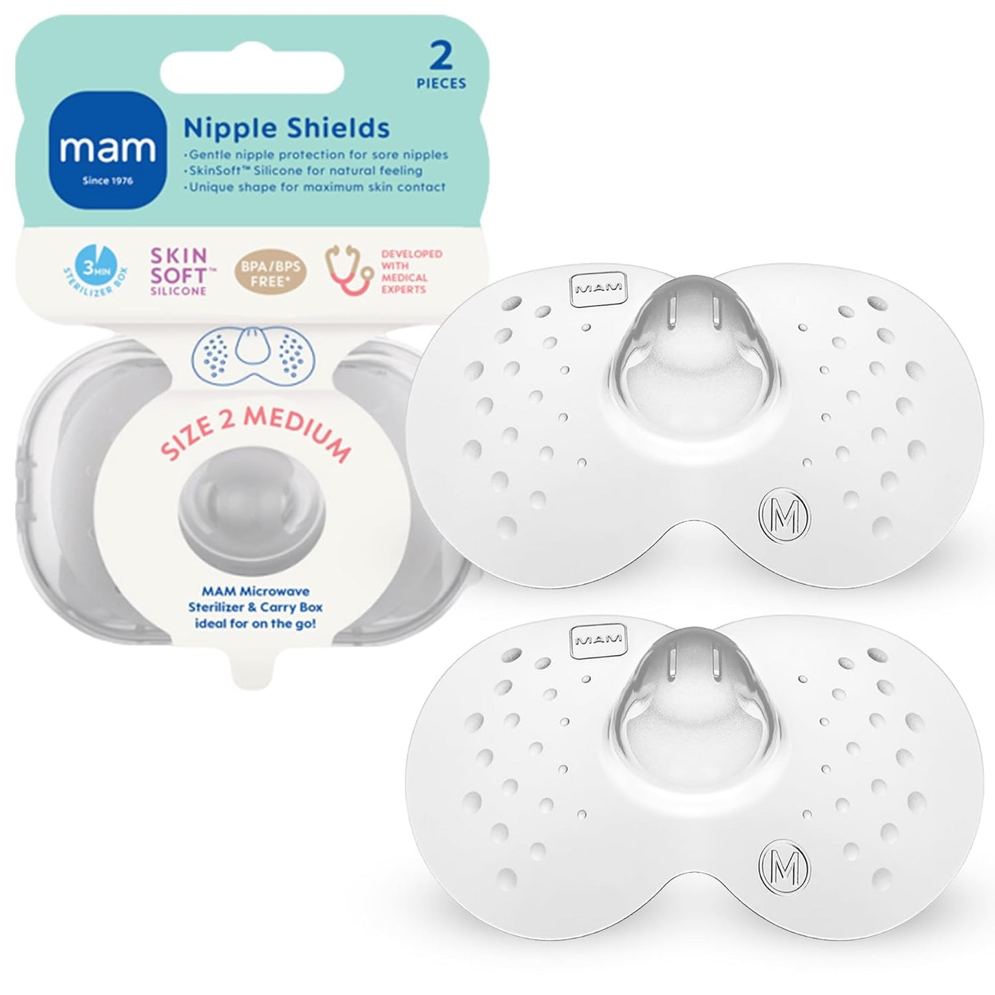 Protectores de pezón MAM para lactancia materna, tamaño mediano (20 mm)