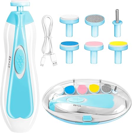 Cortauñas eléctrico para bebés, 6 en 1, recargable, azul