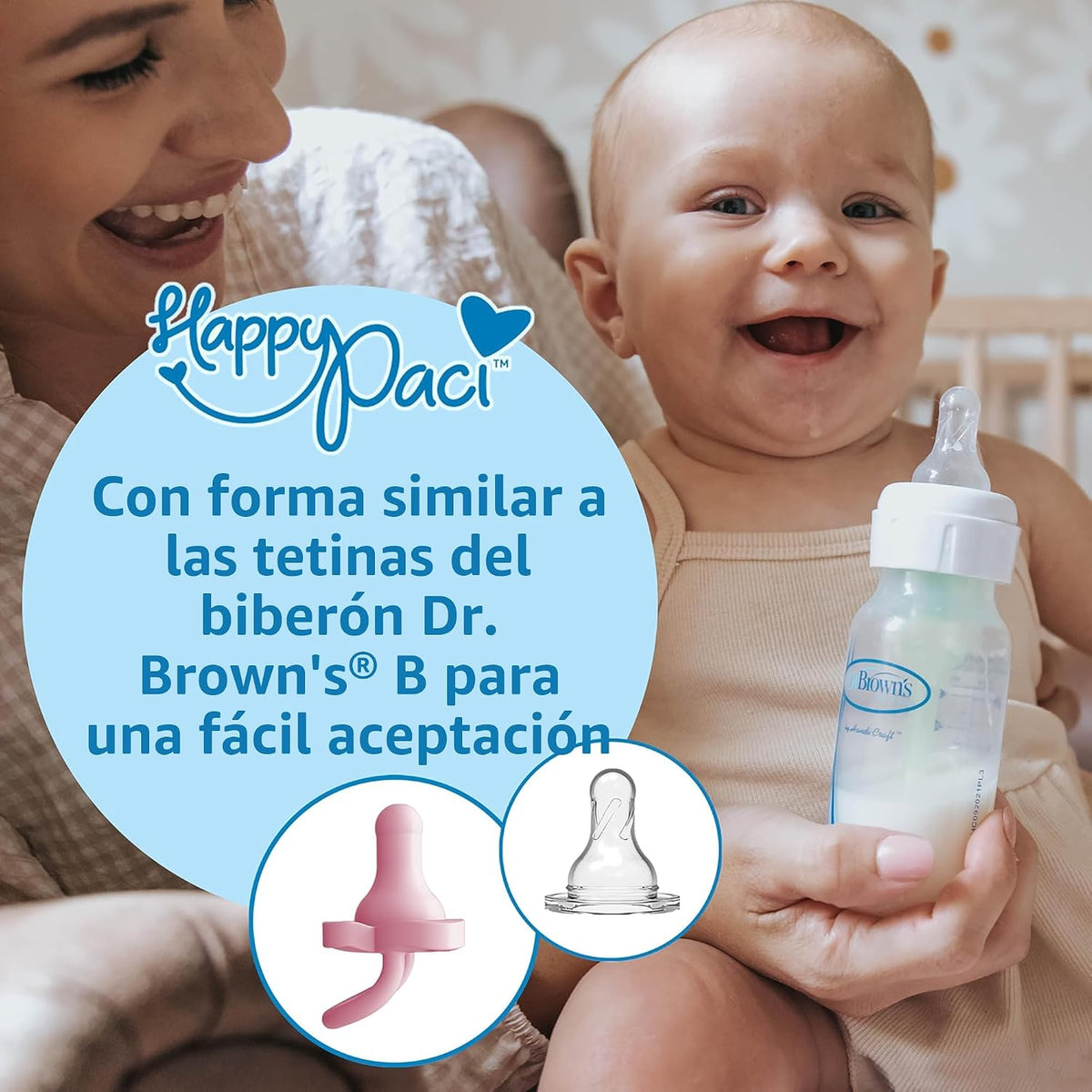Dr. Brown's HappyPaci - Chupete de silicona 100%, sin BPA, paquete de 3 unidades