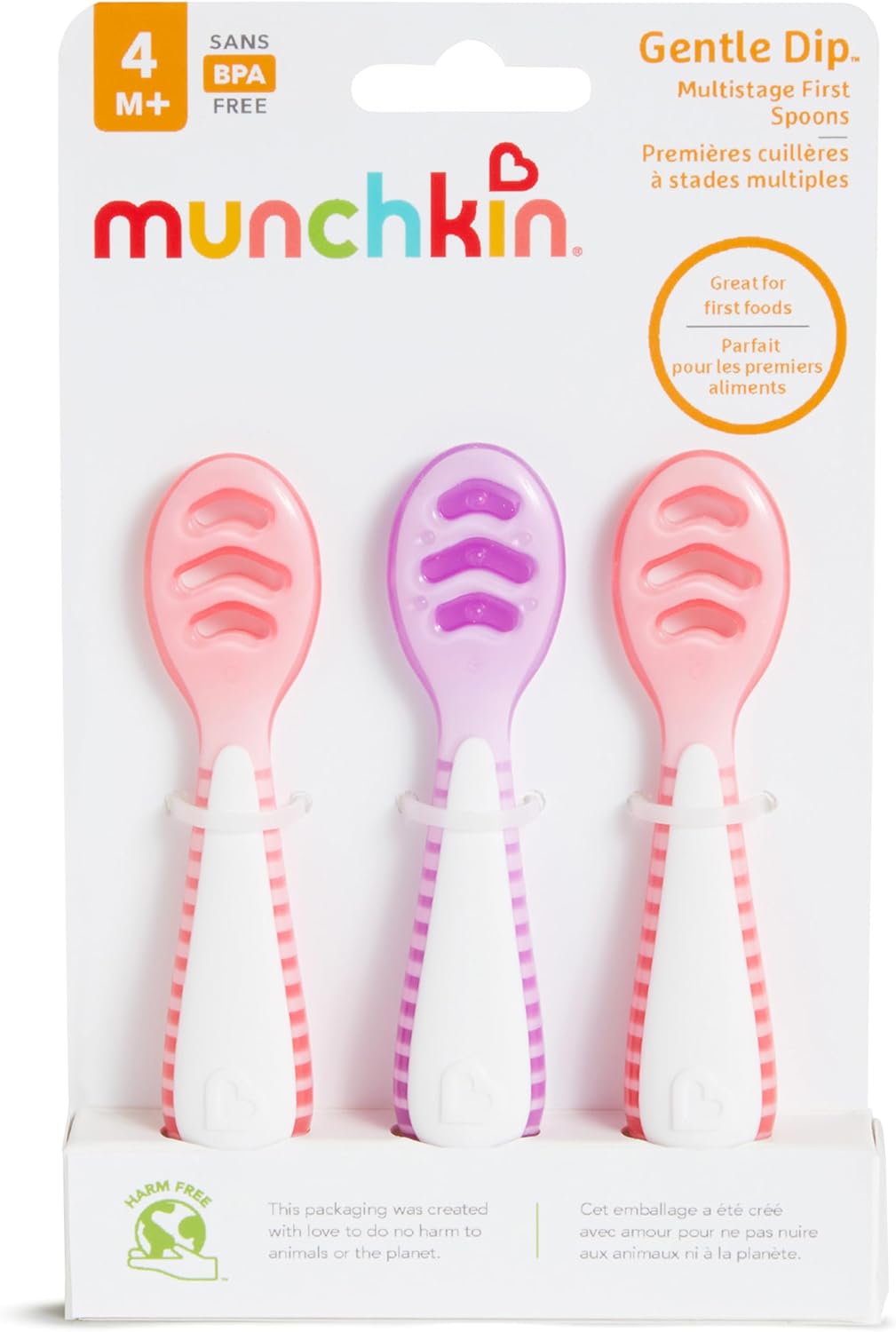 Cucharas para bebés Munchkin® Gentle Dip™: para la autoalimentación, rosa