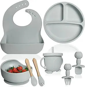 Set de alimentación de bebé de silicona - Gris