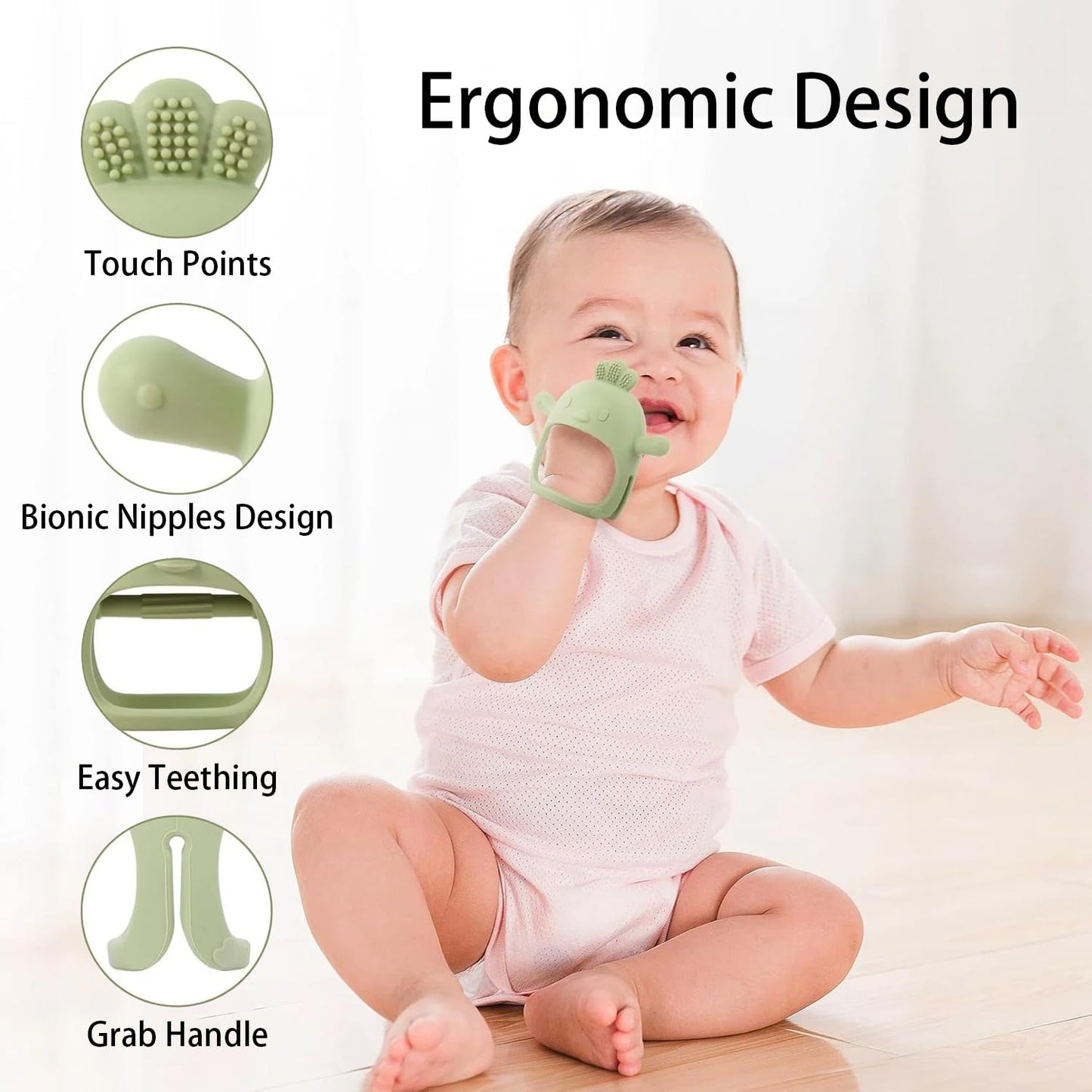 Set de 2 mordedores para bebés, guantes de silicona sin BPA