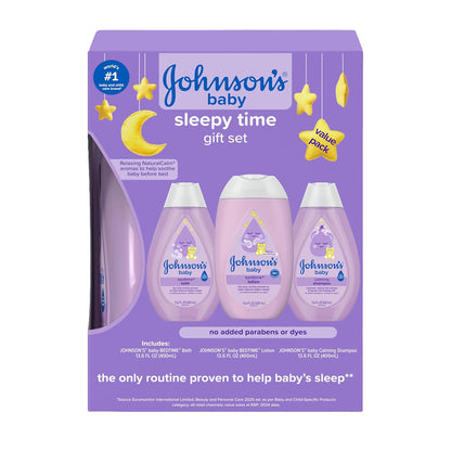 Johnson's Baby Sleepy Time con baño relajante para dormir, loción y champú, Esenciales para dormir del bebé con aromas relajantes NaturalCalm