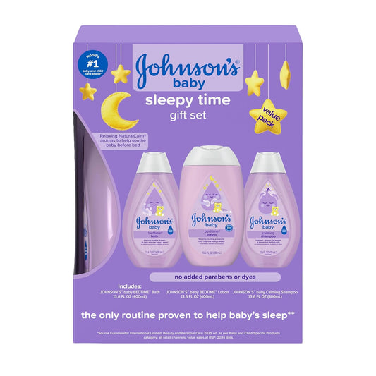 Johnson's Baby Sleepy Time con baño relajante para dormir, loción y champú, Esenciales para dormir del bebé con aromas relajantes NaturalCalm