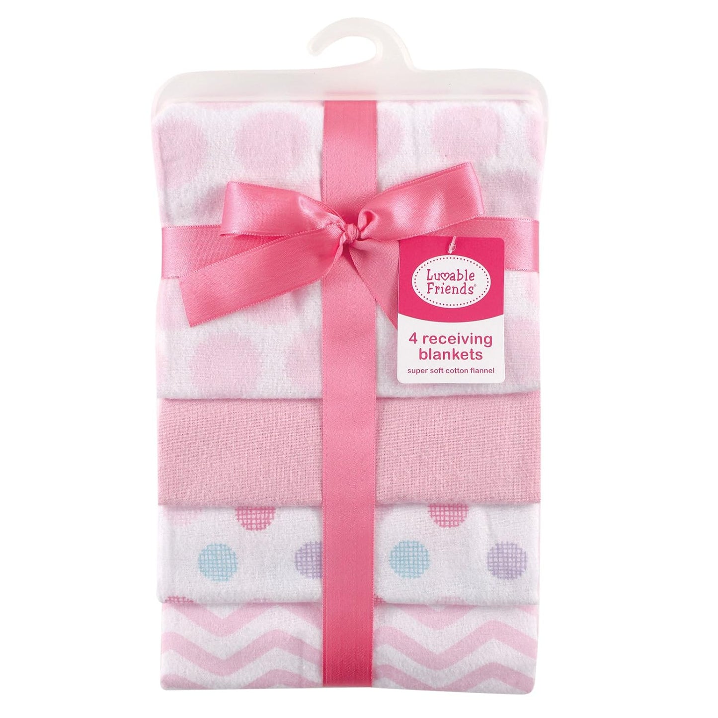 Mantas de franela para bebé Little Treasure Luvable Friends, paquete de 4, color rosa con lunares