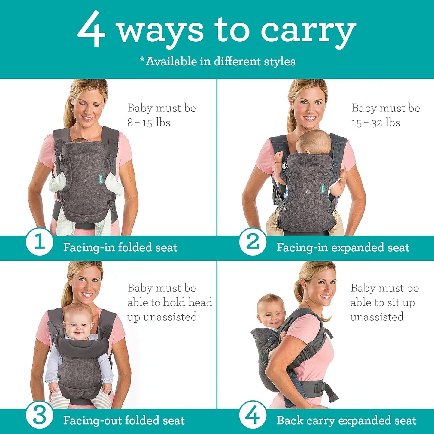 Portabebés convertible Infantino Flip 4 en 1, ajustable y ergonómico