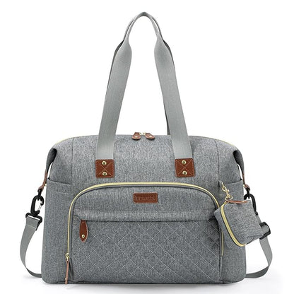 Pañalera tipo bolso, grande, color gris claro