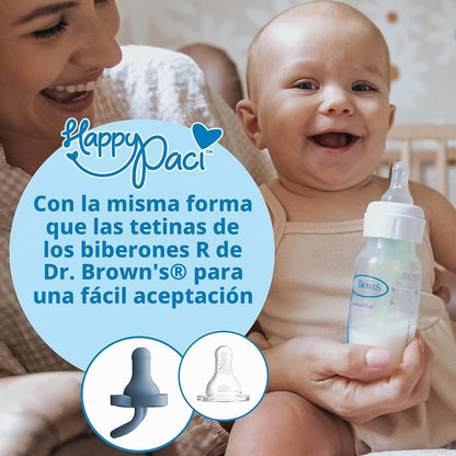 Dr. Brown's HappyPaci - Chupete de bebé 100% de silicona, diseño contorneado de una pieza, blanco, azul, azul claro, 0.0-19.7 ft, sin BPA, paquete de 3