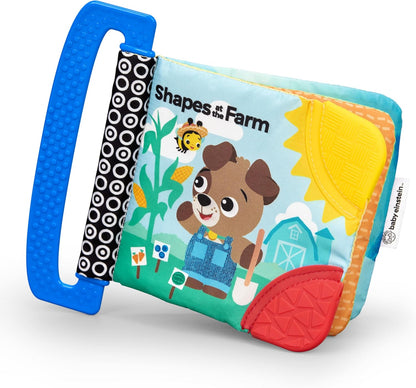 Libro mordedor multisensorial Baby Einstein Farm Explorers Formas en la Granja, para bebés desde recién nacidos en adelante.