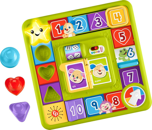 Fisher-Price Cachorros que ríen y aprenden, tablero de juego con piezas, actividades y sonidos, bebés a partir de 9 meses