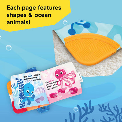 Libro mordedor Baby Einstein Ocean Explorers, Tonos del mar, para estimulación sensorial y relajación, a partir de 0 meses.