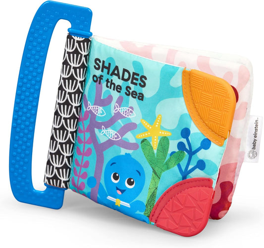 Libro mordedor Baby Einstein Ocean Explorers, Tonos del mar, para estimulación sensorial y relajación, a partir de 0 meses.